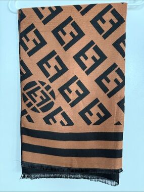 FASHION SCARF Monogram Jacquard Logo Scarf in Brown and Black